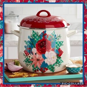 🌹 Pioneer Woman Wishful Winter 12-Quart Enamel-On-Steel Holiday Stock Pot